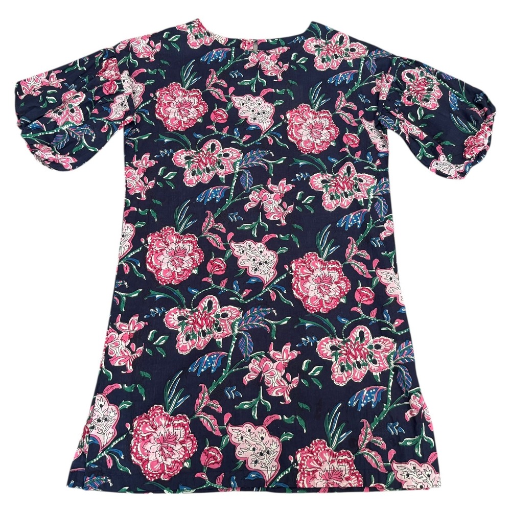 Fitzroy & Willa NWT Floral Print Soleil Dress Navy Balloon Sleeve Cotton Size S